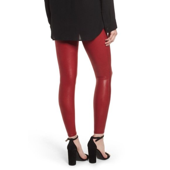 Spanx Faux Leather Leggings in Color Crimson - Picture 2 of 5